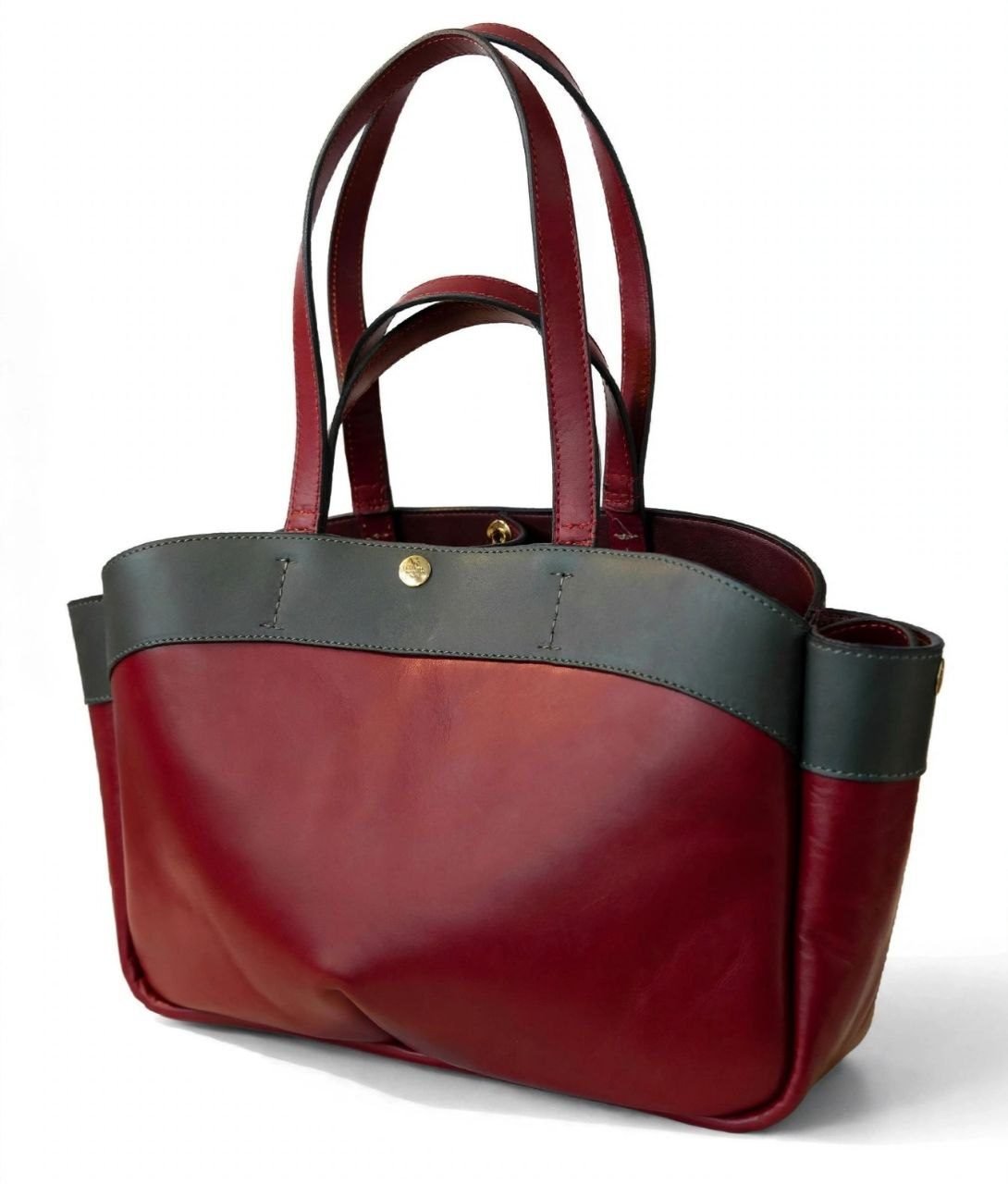 OGINI Button-Clasp Genuine Leather Tote - Image 3