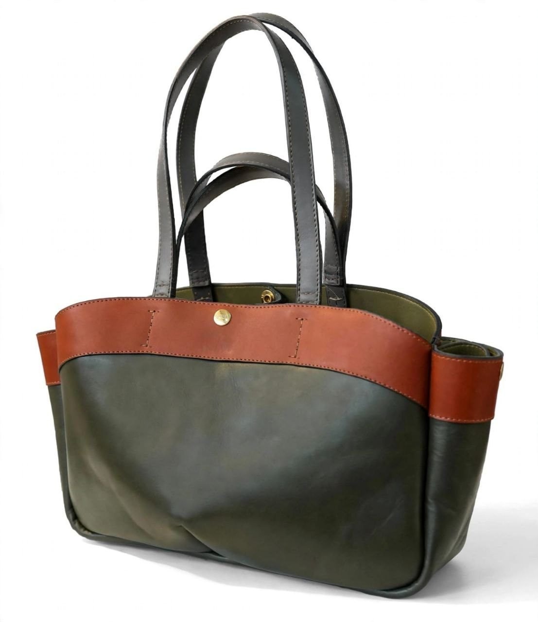 OGINI Button-Clasp Genuine Leather Tote