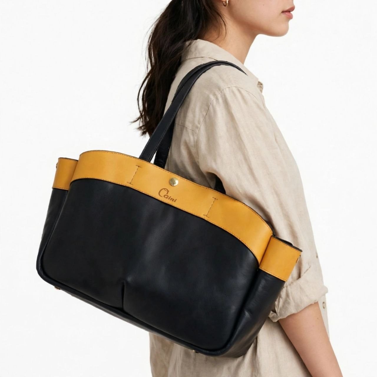 OGINI Button-Clasp Genuine Leather Tote - Image 6